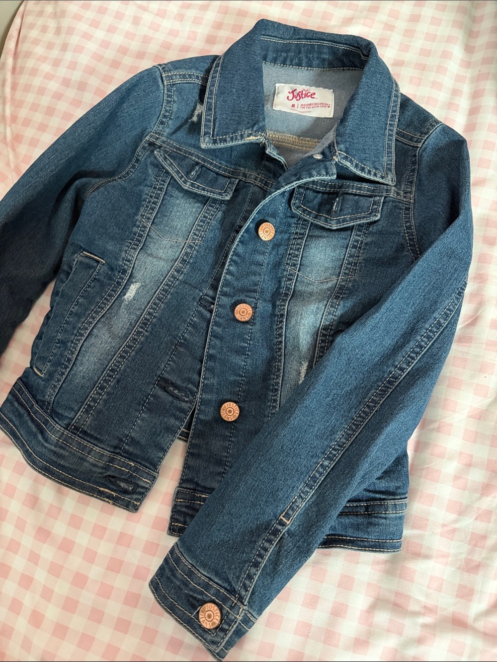 Justice Girls Blue Denim Jean Jacket with Copper Buttons